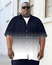 Men's Plus Size Street Fashion Gradient Geometric Print Short Sleeve Shirt Trousers Suit