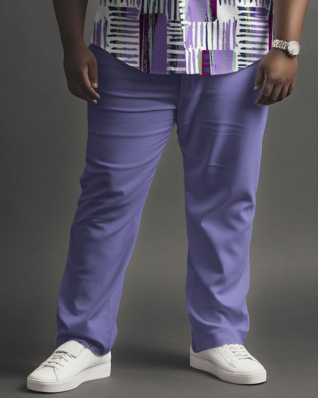 Men's Plus Size Street Fashion Stitching Graffiti Print Long Sleeve Shirt Trousers Suit