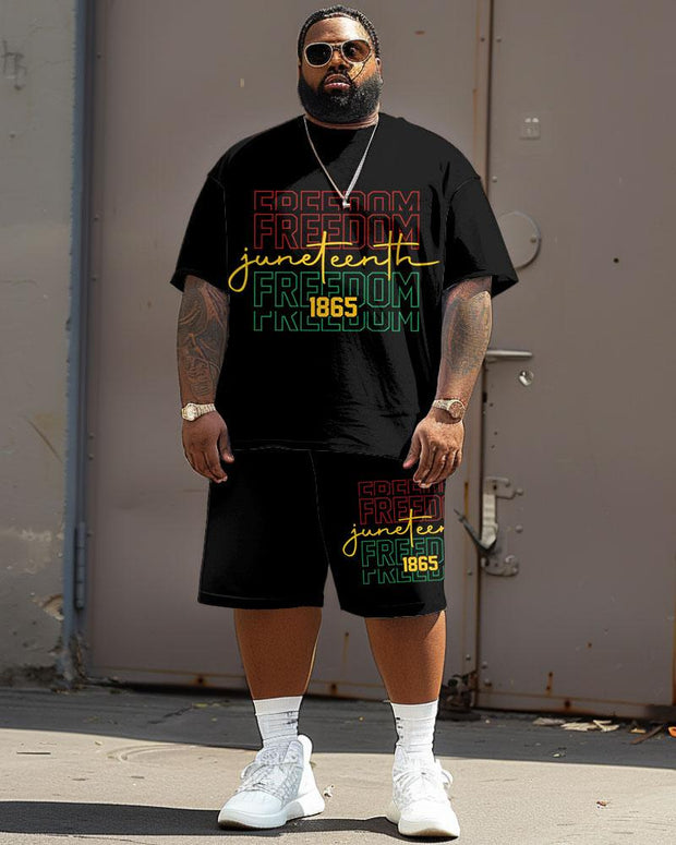 Men's Plus Size Juneteenth Black Freedom Day Printed T-Shirt Shorts Suit