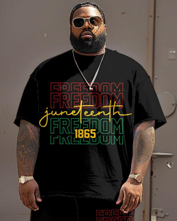 Men's Plus Size Juneteenth Black Freedom Day Printed T-Shirt Shorts Suit