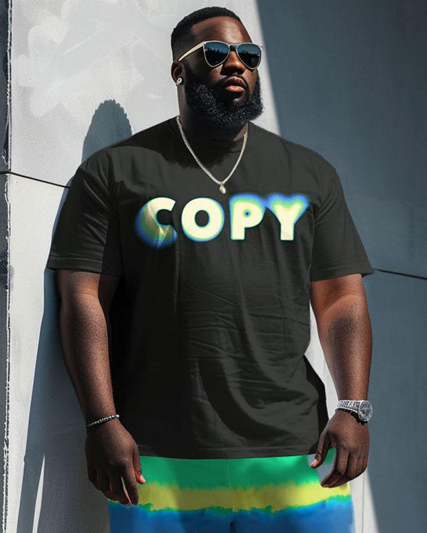 Men's Plus Size Street Casual Copy Alphabet Print T-Shirt Shorts Suit
