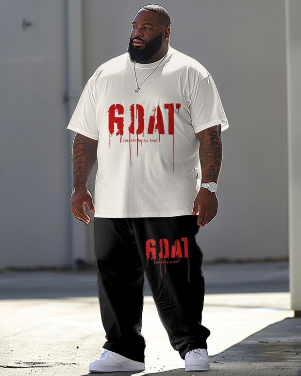 Men's Large Street Casual Alphabet Print T-Shirt Trousers Suit