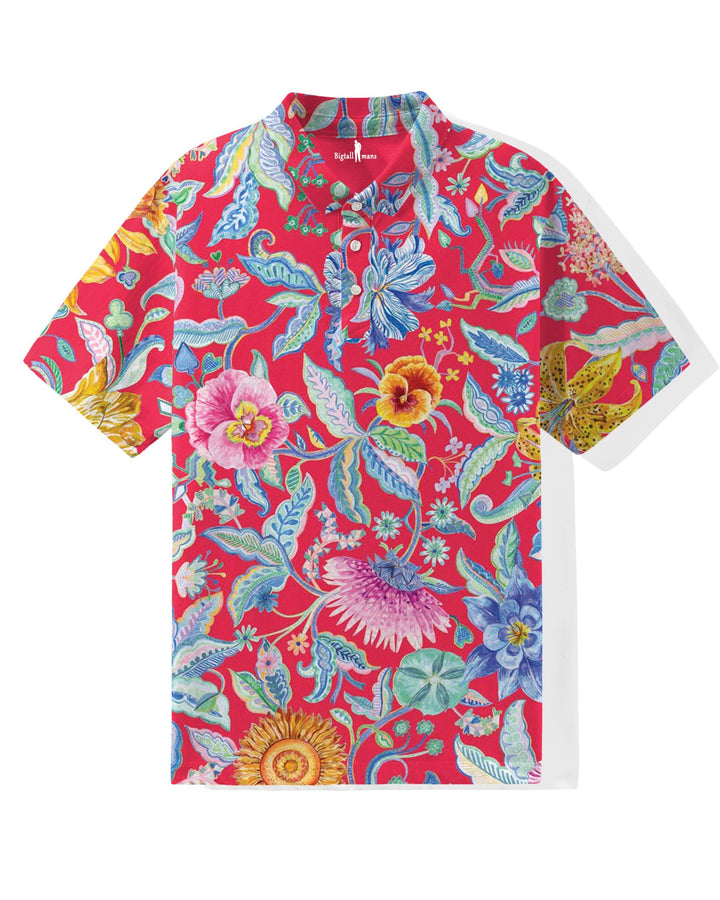 Flaming Red Sunflower Men's Plus Size Polo Short Sleeve