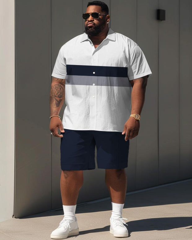 Men's Plus Size Simple Casual Striped Colorblock Printed Shirt Shorts Suit