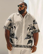 Men's Plus Size Business Flower Print Short Sleeve Shirt Suit