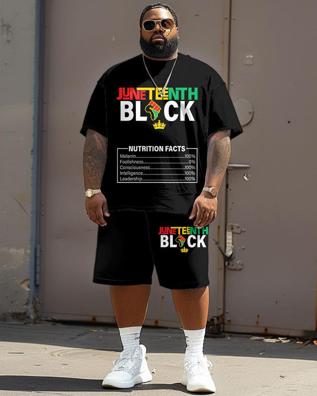 Men's Plus Size Juneteenth Black History Month Print T-Shirt Shorts Suit