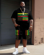 Men's Plus Size Juneteenth Black History Month Flag Print T-Shirt Shorts Suit