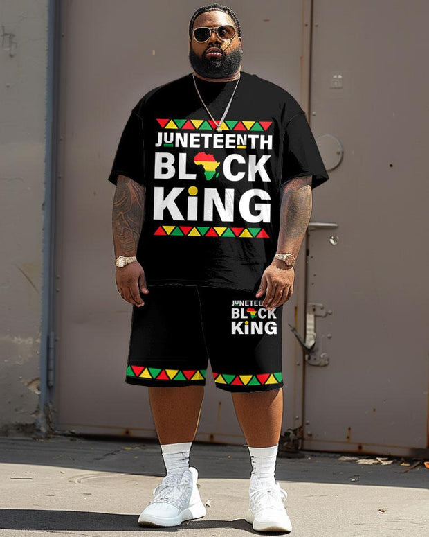 Men's Plus Size Juneteenth Black History Month King Alphabet Print T-Shirt Shorts Suit