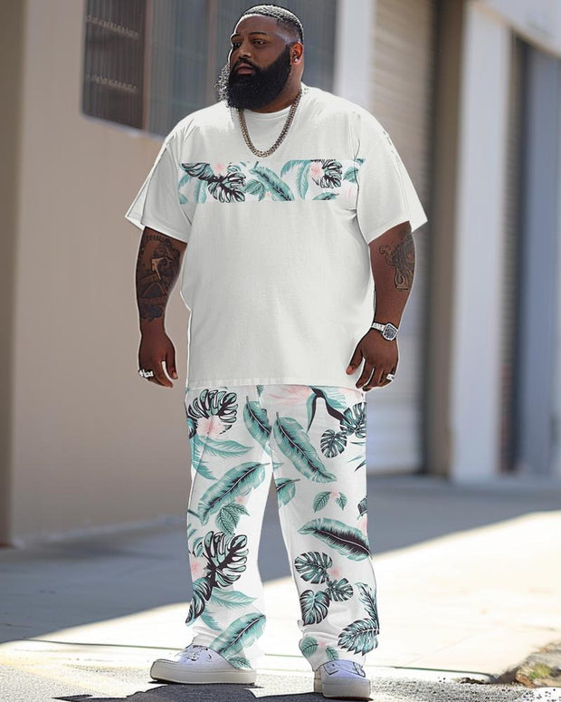 Men's Large Simple Floral Print T-shirt Pants Suit