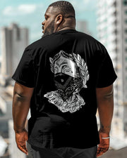 Fashion Art Headband Face Cover Pattern Round Neck Short Sleeve Men's Plus Size T-Shirt