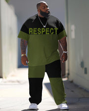 Men's Large Simple Color-block Respect Letter Printed T-shirt Pants Suit