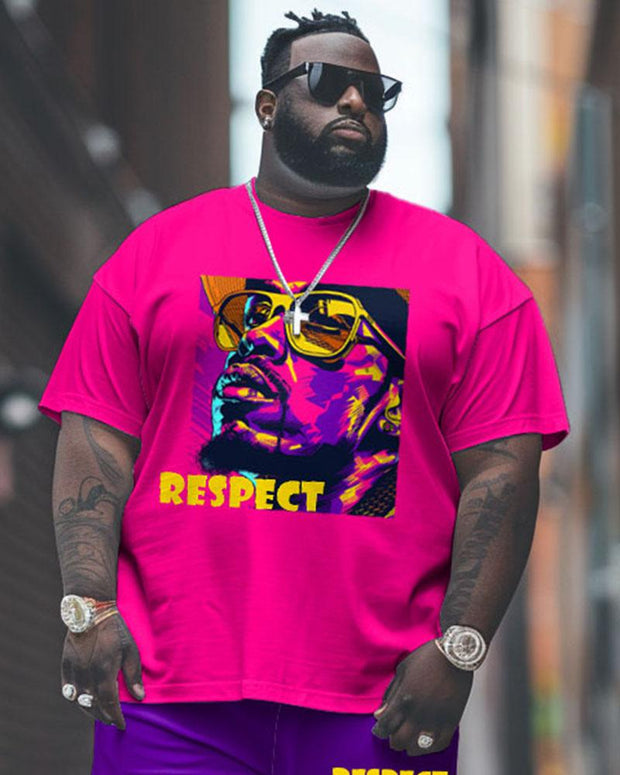 Men's Plus Size Street Fashion Graffiti Avatar RESPECT Letter Print T-Shirt Trousers Suit