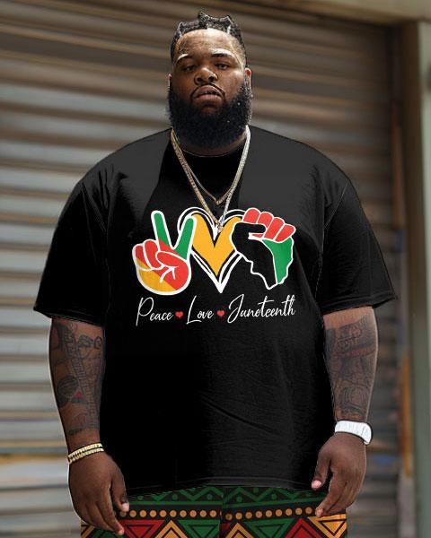 Men's Plus Size Juneteenth Peace And Love Print T-Shirt Shorts Suit