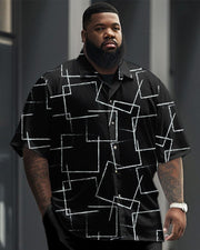 Men's Plus Size Business Square Line Print Short Sleeve Shirt Suit