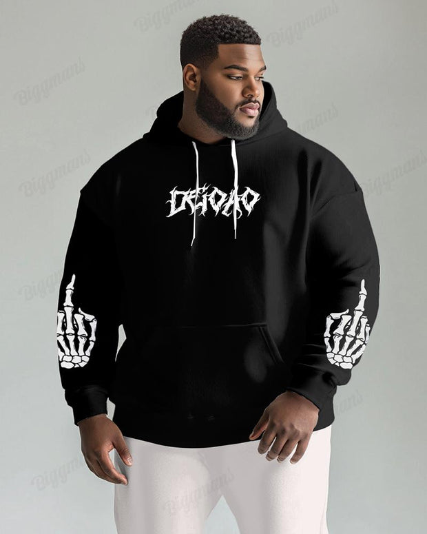 Cuff Finger Bone Print Sleeve Hoodie Men's Plus Size