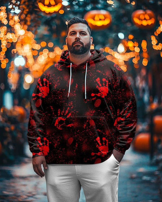 Men's Plus Size Horror Handprints Print Long Sleeve Hoodie