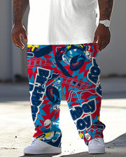 Men's Large Casual Street Style Printed T-shirt Trousers Suit