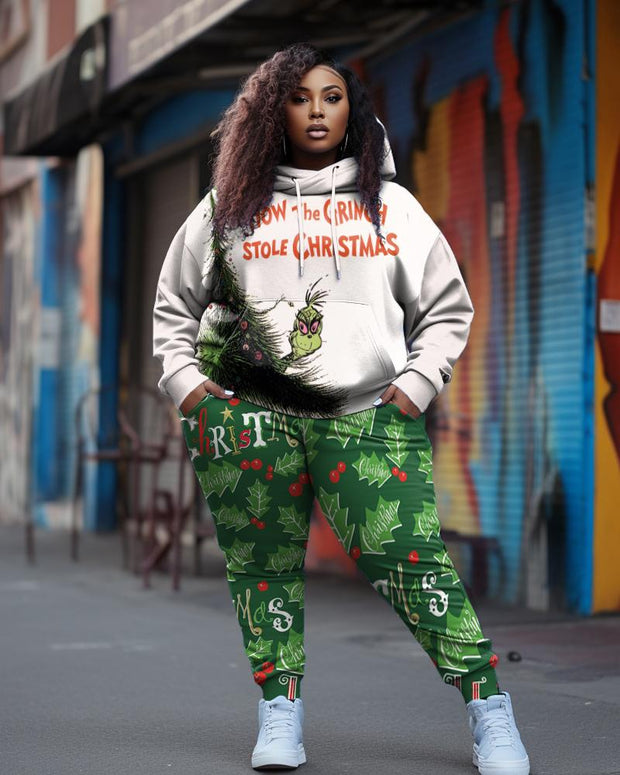 Women's Plus Size Funny Grinch Christmas Hoodie Set