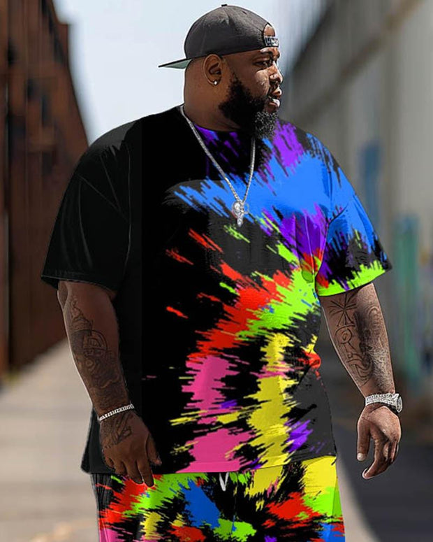 Men's Large Abstract Colour Print T-Shirt Pants Suit