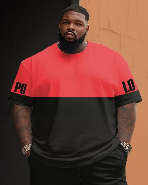 Men's Large Size Street Cartoon Color Block Letter Graffiti Short Sleeve Shorts Suit