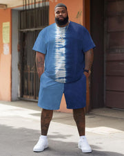 Men's Plus Size Casual Simple Tie-Dye Layered Printed T-Shirt Shorts Suit