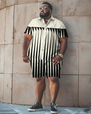 Men's Plus Size Striped Short Shirt Shorts Set