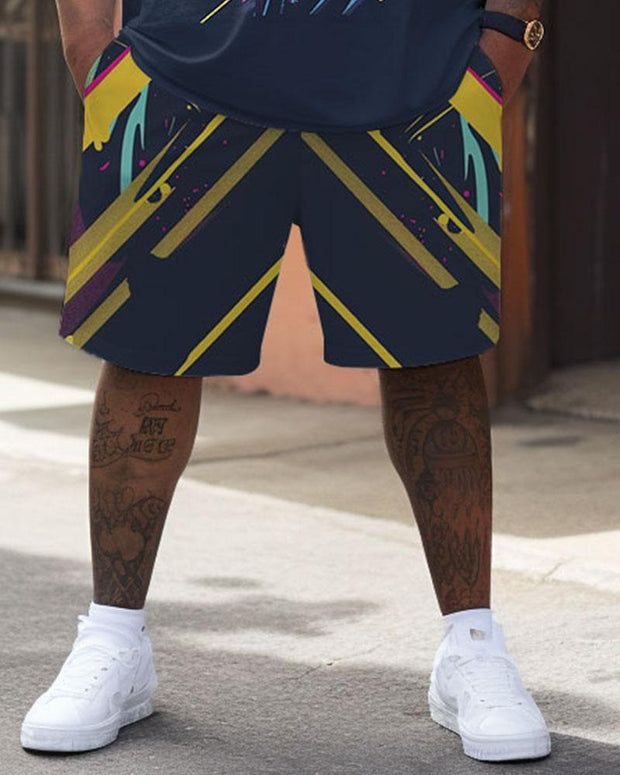 Men's Plus Size Street Fashion Pop Art Tribute Singer Print T-Shirt Shorts Suit