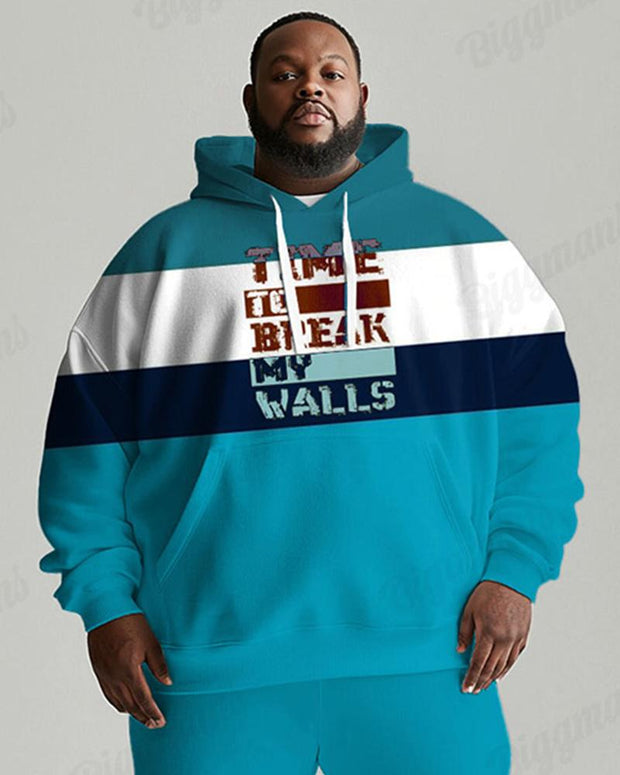 Men's Daily Casual Time To Break My Walls Letter Print Plus Size Hoodie Suit