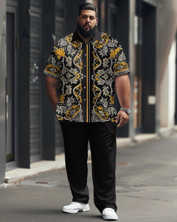 Men's Plus Size Business Simple Geometric Yellow Short Sleeve Shirt Trousers Suit