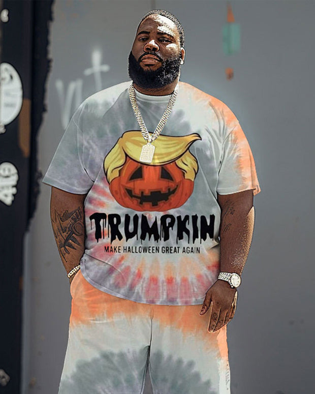 Men's Plus Size Street Fashion Halloween Funny Graphic Tie-dye Print T-Shirt Shorts Suit