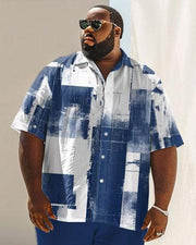 Men's Plus Size Business Simple Geometric Print Short Sleeve Shirt Suit