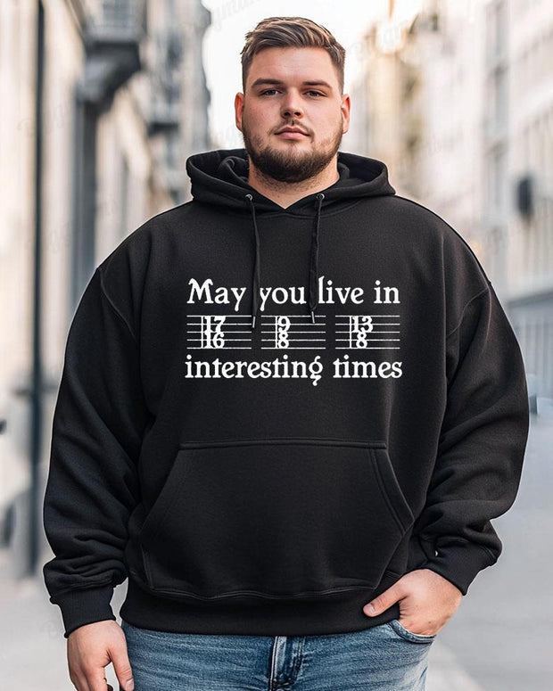 Cotton Material - May You Live In Interesting Times Alphabet Print Men's Loose Oversized Hoodie