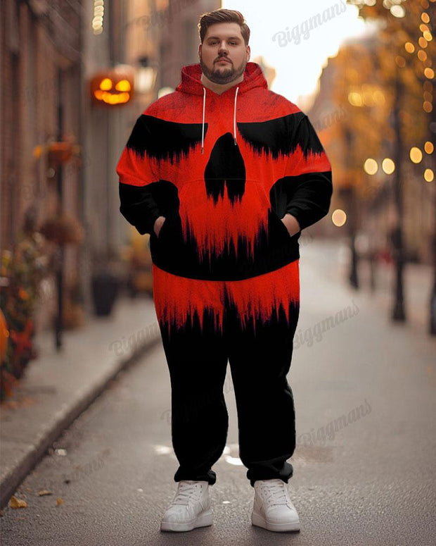 Men's Halloween Skull On Fire Print Plus Size Hoodie Suit