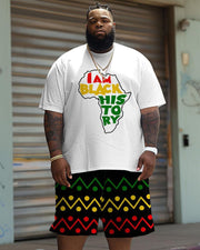 Men's Plus Size Juneteenth Black History Month Print T-Shirt Shorts Suit