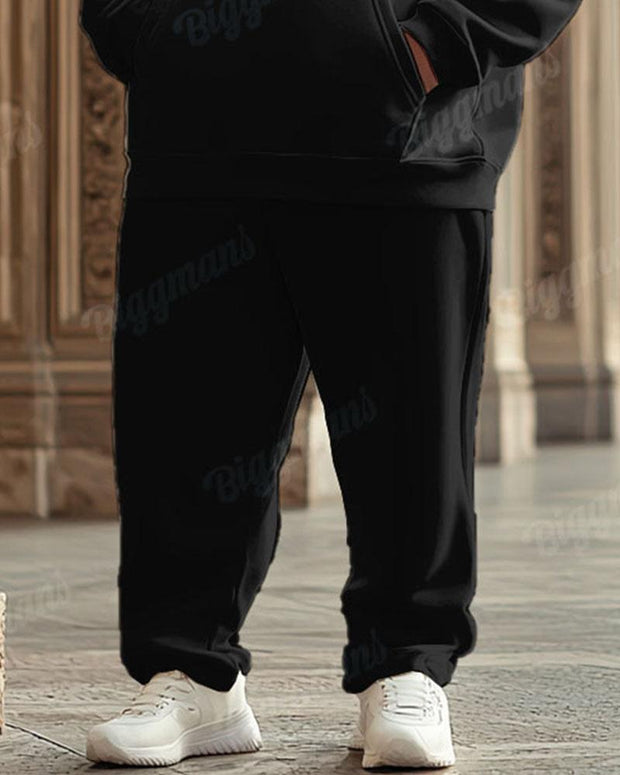 Men's Classical Rose Pattern Black Plus Size Hoodie Suit