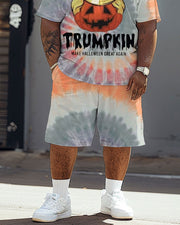 Men's Plus Size Street Fashion Halloween Funny Graphic Tie-dye Print T-Shirt Shorts Suit