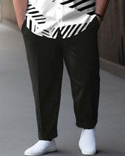 Men's Plus Size Geometric Line Print Short Sleeve Shirt Trousers Suit