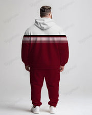 Men's Daily Casual Red Stripe Patchwork Print Plus Size Hoodie Suit