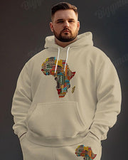 Men's Street Fashion Ethnic Geometric Print Plus Size Hoodie Suit