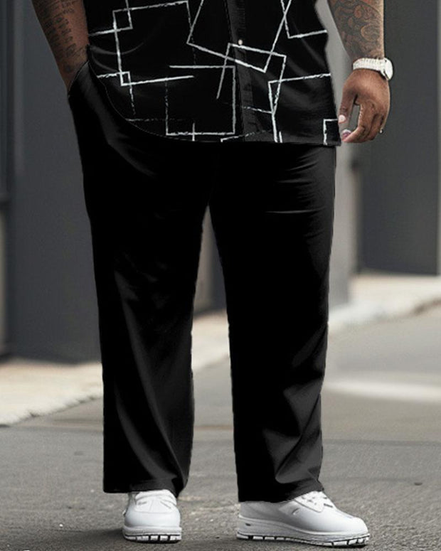 Men's Plus Size Business Square Line Print Short Sleeve Shirt Suit
