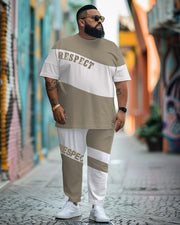 Men's Large Simple Colorblock Alphabet Print T-shirt Trousers Suit