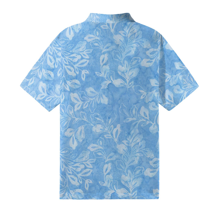 Blue Batik Leaves Men Polo Short Sleeve