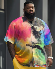 Men's Plus Size Business Casual Colorful Printed Short Sleeve Shirt Suit