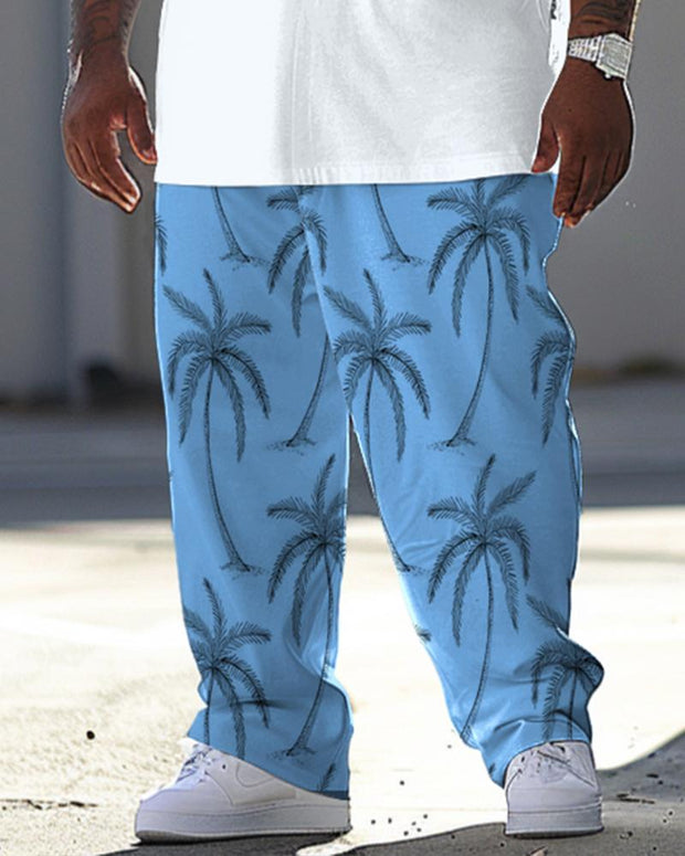 Men's Large Casual Summer Coconut Tree Print T-Shirt Pants Suit