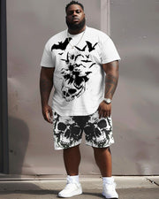 Men's Plus Size Street Casual Skull Bat Print T-Shirt Shorts Suit