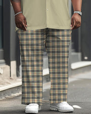 Men's Plus Size Business Classic Check Fabric Stitching Short Sleeve Shirt Suit