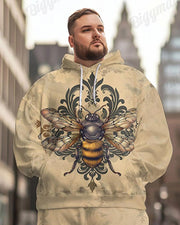 Mens Classic Retro Bee Print Plus Size Hoodie Suit