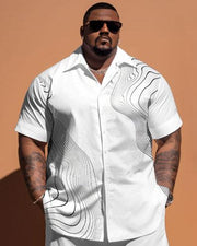 Men's Large Size Simple Line Short Sleeve Shirt Shorts Suit