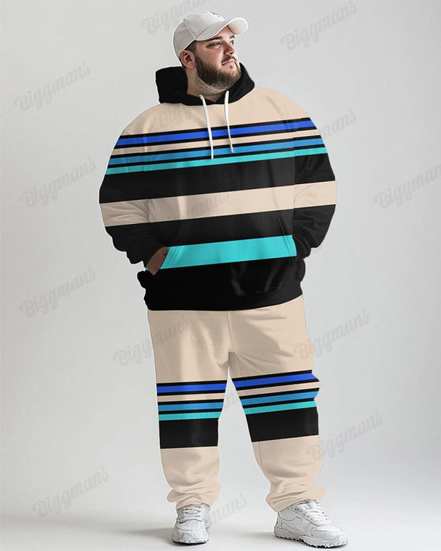 Men's Daily Casual Striped Patchwork Print Plus Size Hoodie Suit