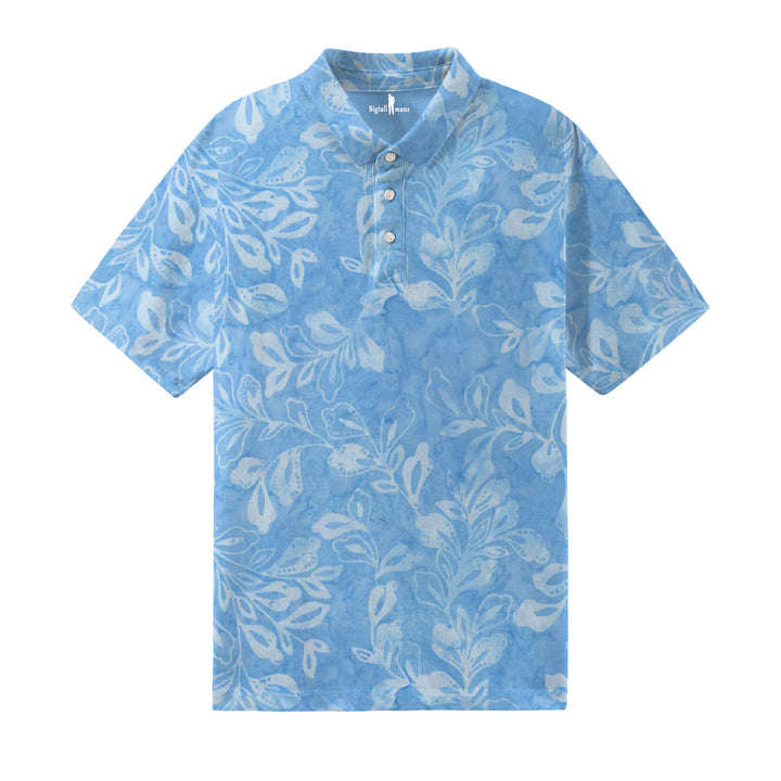 Blue Batik Leaves Men Polo Short Sleeve